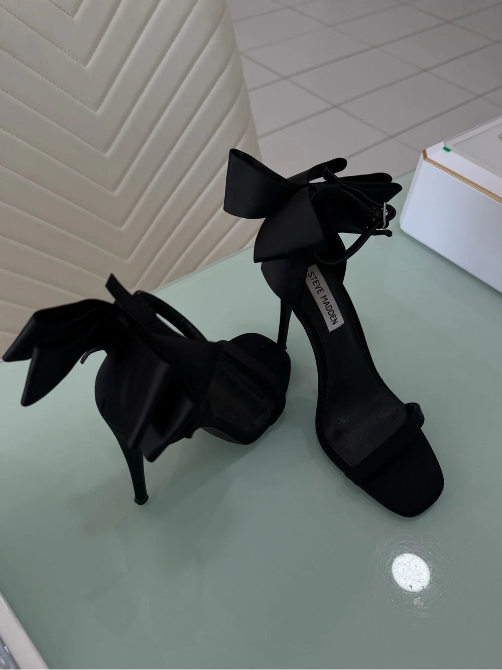 Steve Madden Black Bow Ankle-Strap Heels